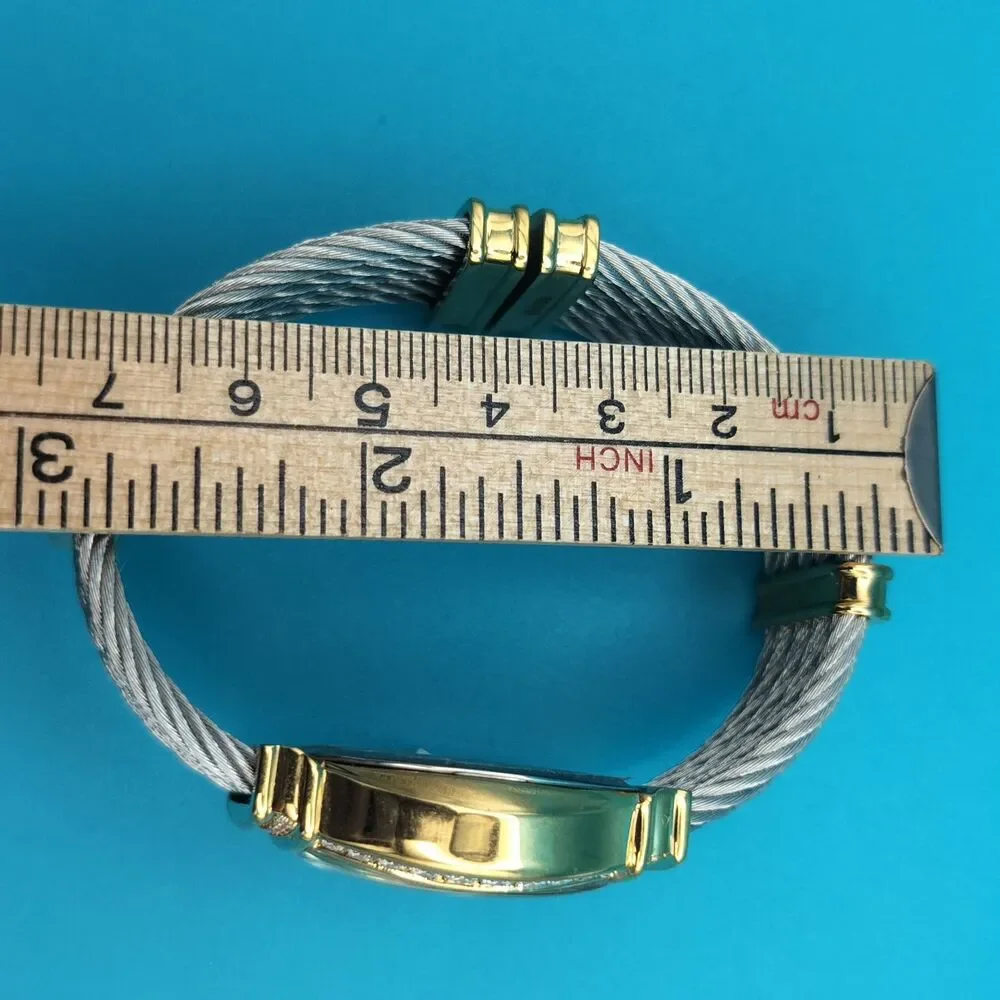 DMQ Women's Gold Tone Cubic Zirconia Mother of Pearl Dial Cable Bangle Watch
